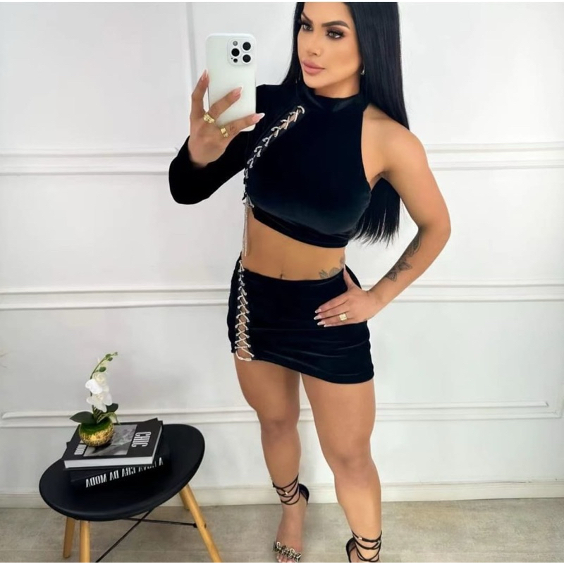 CONJUNTO SAIA E CROPPED BALADA | Shopee Brasil