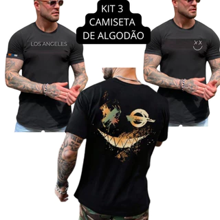 KIT 3 Camisetas , camisa Masculina Estampadas Gola Redonda e estampas estilosas