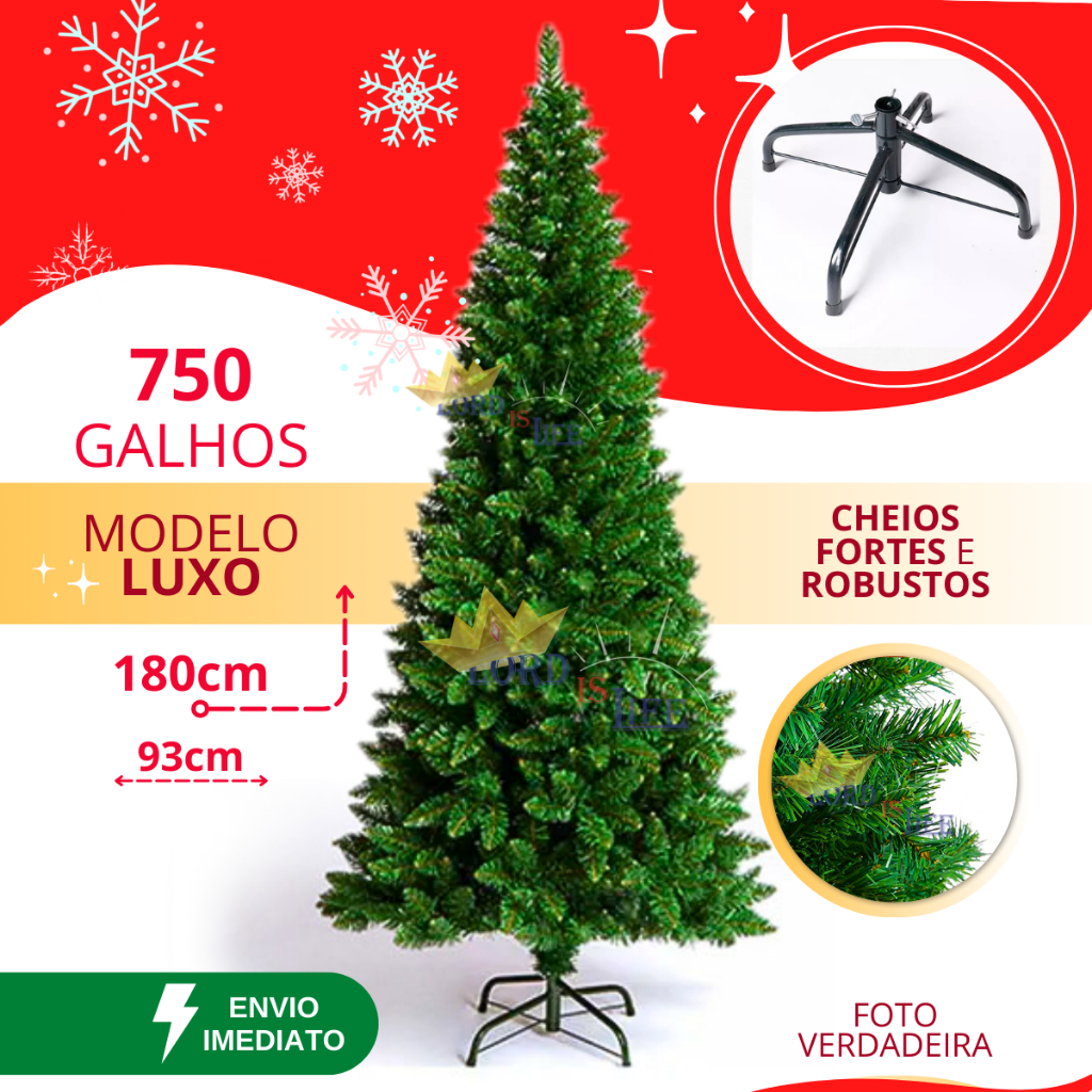 Árvore de Natal Grande Pinheiro Decoração de Natal 750 Galhos 180cm