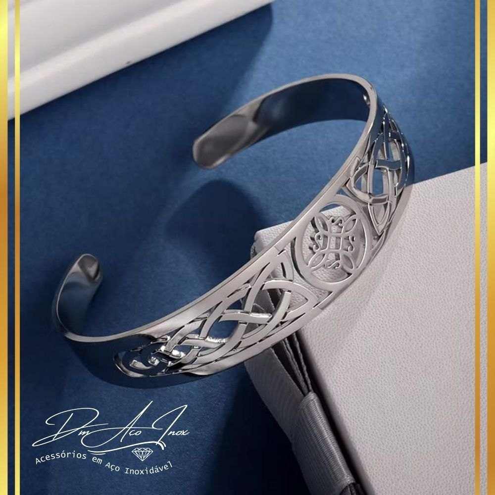 Bracelete Nó de Bruxa Aço Inoxidável Nó Irlandês Wicca Bruxaria Goth Dark Pulseira Trançada Ref1