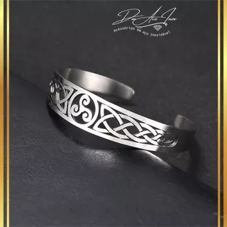 Bracelete Triskle Aço Inoxidável Trançada Runas Triplo Circulo Espiral Spiral Wicca Celta Vikings