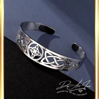 Bracelete Nó Irlandês Celta Aço Inoxidável Ref2 Nó de Bruxa Pulseira Trançada Runas Wicca Dark Goth