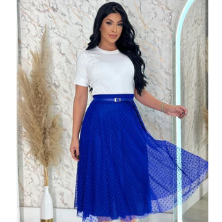saia de tule godê moda cristã Midi feminina M-G acompanha o cinto