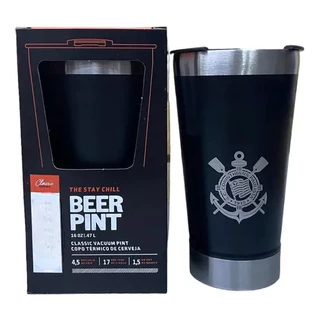 Copo Do Corinthians Preto Térmico C/tampa E Abridor 473ml