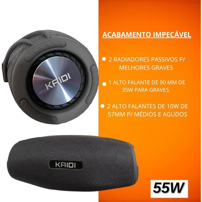 Caixa De Som Kaidi Bluetooth Portátil Resistente a Água Luz Led KD