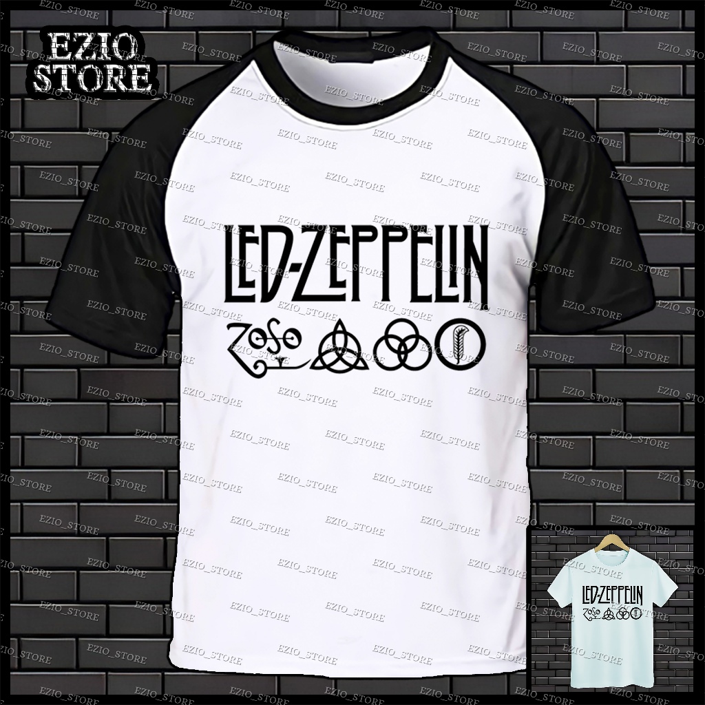 Camiseta Led Zeppelin Raglan Branca e Preto Unissex, Banda de Rock ...