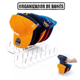 Suporte Organizador De Boné em Acrilico - Transparente e Preto 7 Bonés