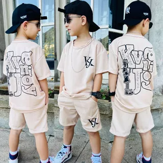 Conjunto de menino infantil bermuda e camisa de verão juvenil
