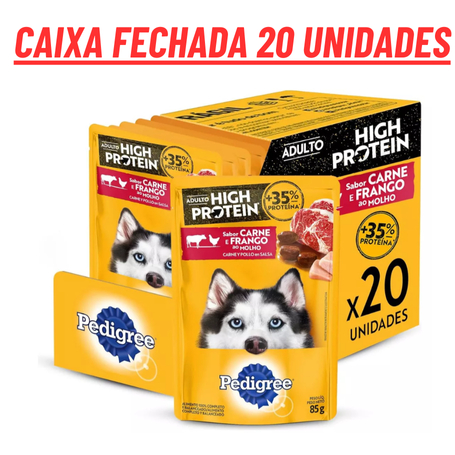 Ração Úmida Pedigree High Protein Cães Adultos Sachês Carne E Frango 85g - 20 Unidades CAIXA FECHADA