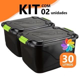Kit 2 Caixas Organizadora 30L Tampa e Trava Cesto Container Grande P/ Brinquedos Ferramentas Multiuso em Oferta na Shopee