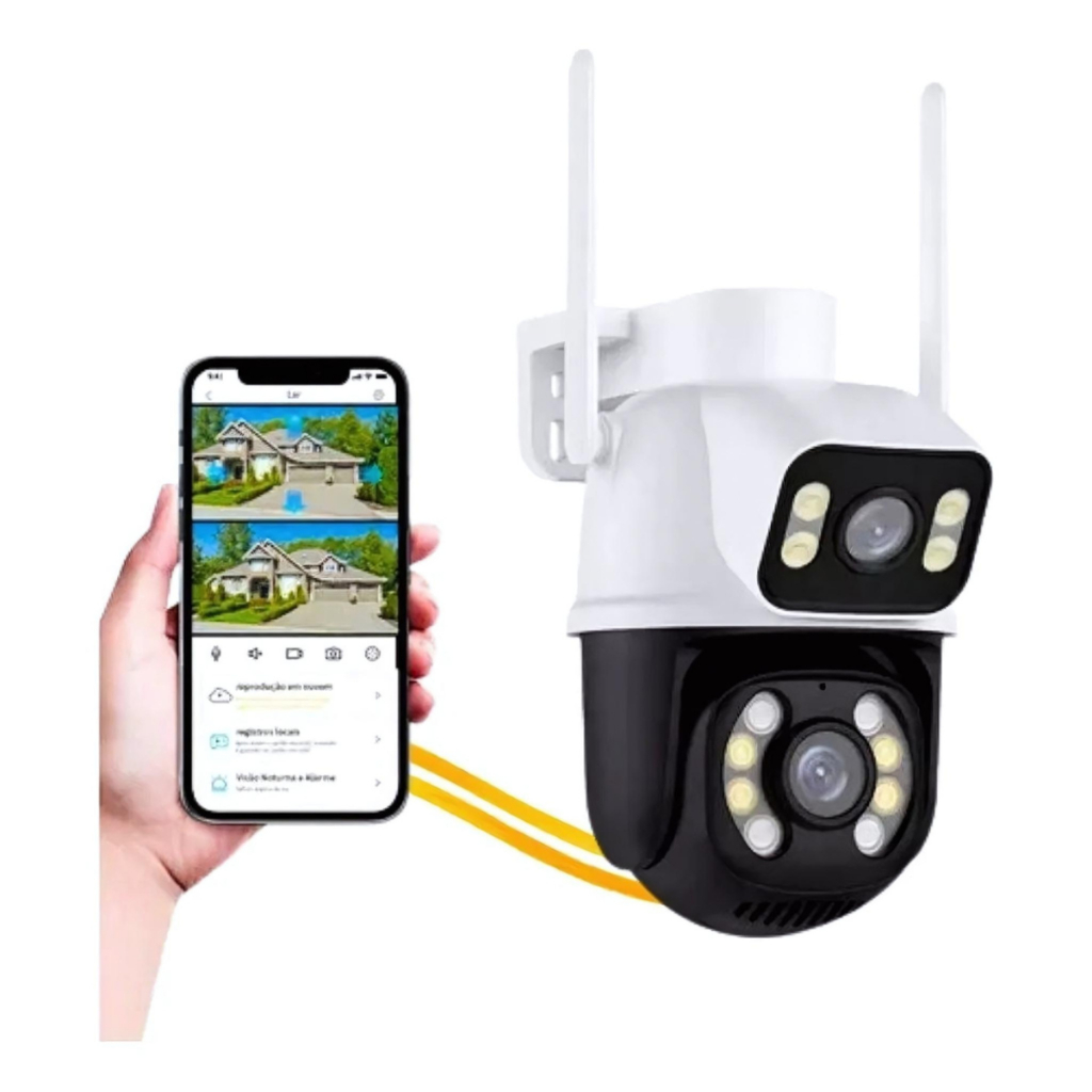 Câmera De Segurança Lente Dupla ICSEE IP66 Wi-Fi 360° Sensor Movimento Visão Noturna 2 em 1 Fixa + Giratória Envio Imediato