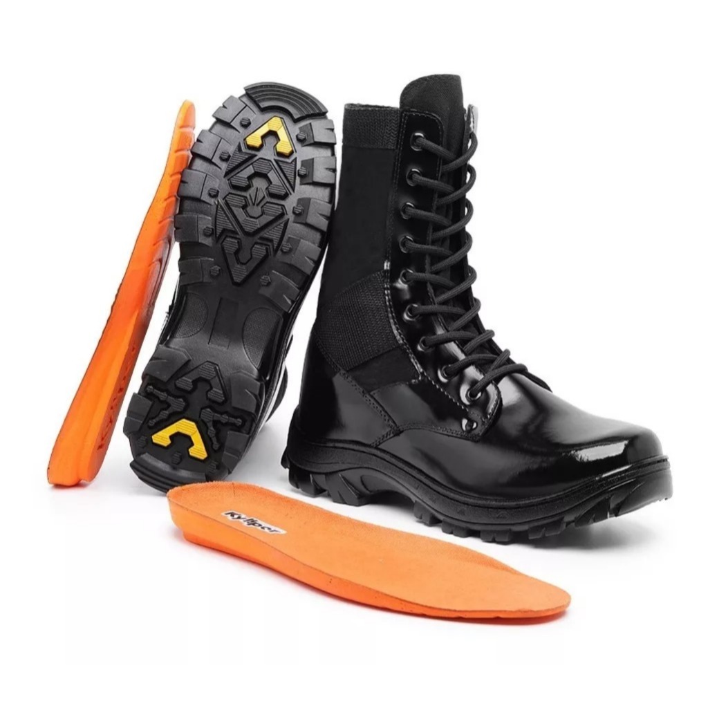 Coturno Troller Militar Couro Legítimo Bota Com Ziper Lateral Alto