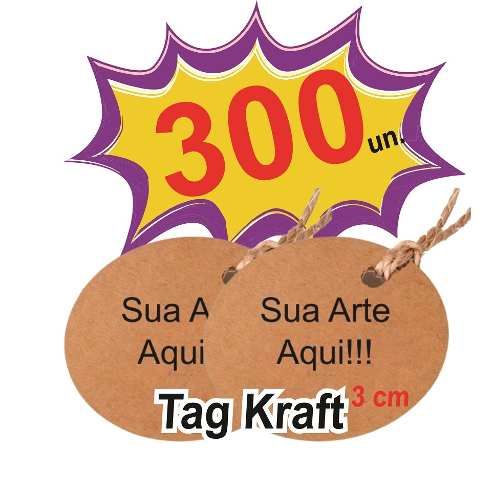 300 Tag de Papel Kraft Personalizada com Frase 3,0 cm