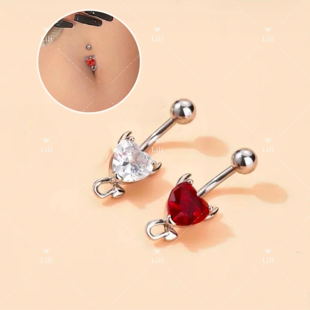 Kit Piercing De Umbigo em forma de Coração De Ruby De Aço Inoxidável