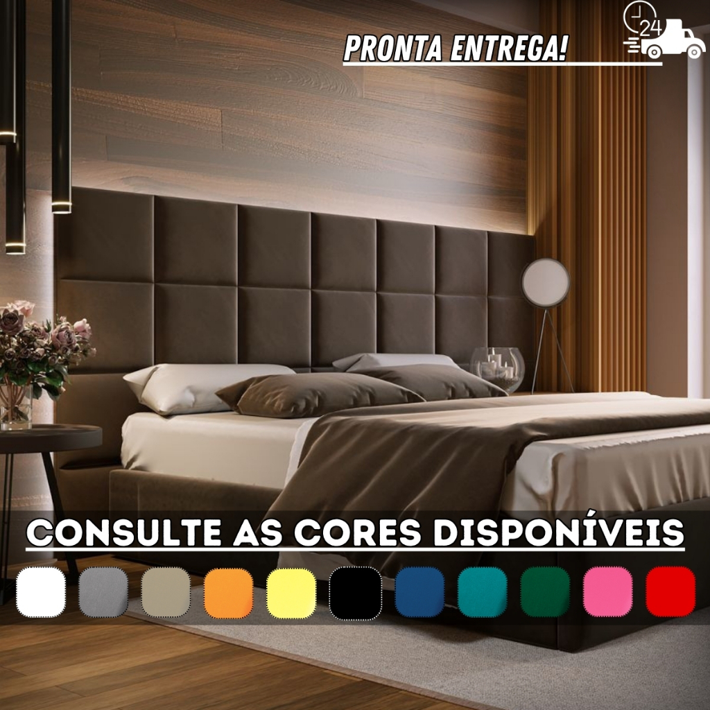 Cabeceira Completa Modulada Estofada Adesiva em Placas de 40x30 Cama Solteiro Solteirão Queen King