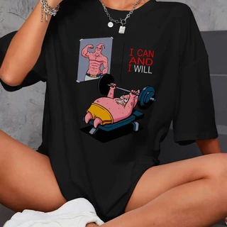 Camiseta Feminina Treino Academia Oversized Grande I Can And I Will 100% Algodão Fio 30.1 Penteado