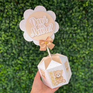 Kit Centro de mesa Chá Revelação Bebê Ursinho | Arranjo | Enfeite | Cachepô | Lembrancinha | Decoração Festa