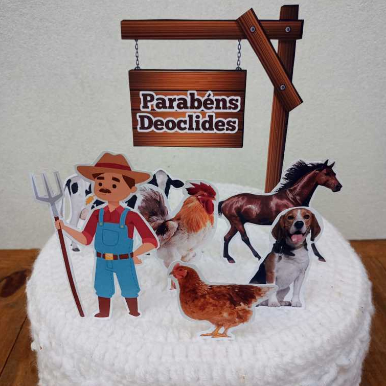 Topo Topper Decoração De Bolo Enfeite Fazenda Fazendeiro Shopee