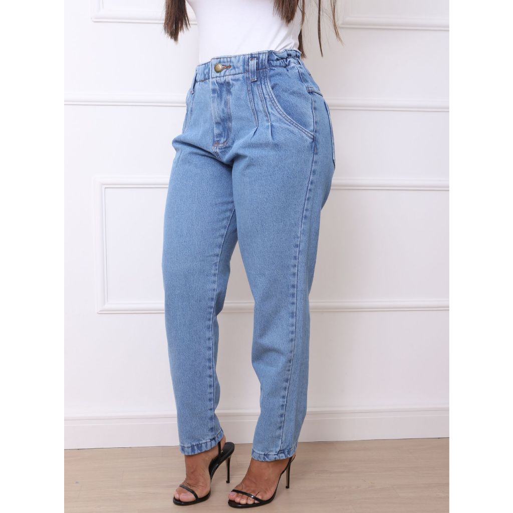 Calça Jeans Feminina Mom Jeans Cintura Elastica Calça Mom Jeans