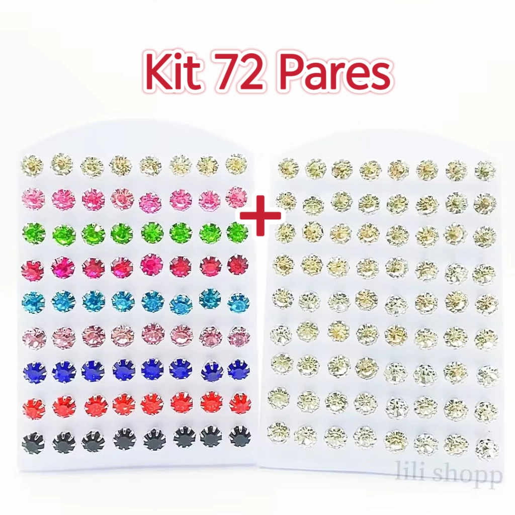 Kit 36 - 72 Pares de Brinco Atacado ponto de luz com Pedra Zirônia 8mm
