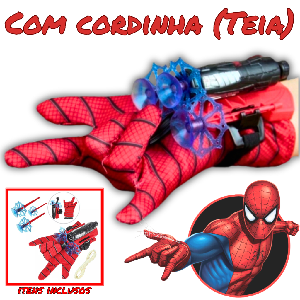 Kit Luva Do Homem Aranha Herói Brinquedo Lança Teia Infantil Lançador ...