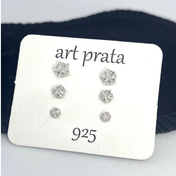 Trio De Brinco Zircônia Estrela Feminino 3/4/5mm Prata 925