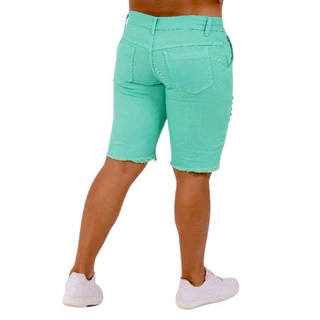 Bermuda Jeans Masculinas Cor Verde Rasgado da Moda Jeans Masculino