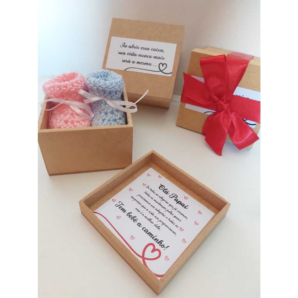 Kit Revelação de Gravidez com Sapatinho de Crochê Rosa e Azul