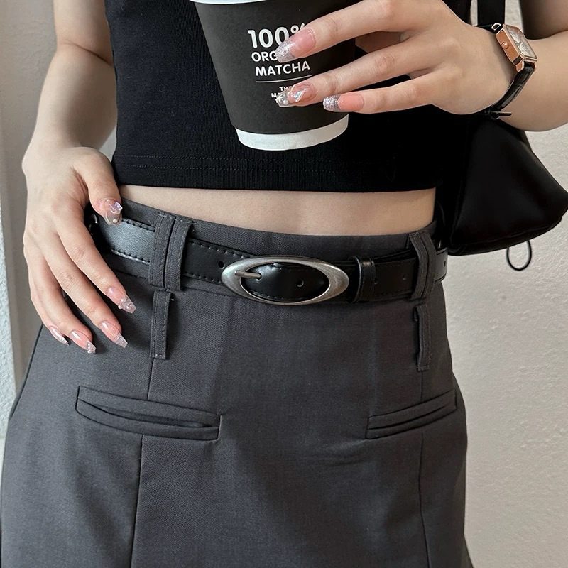 Cinto feminino estilo punk retrô y2k vintage lançamento blogueira fivela de prata antiga