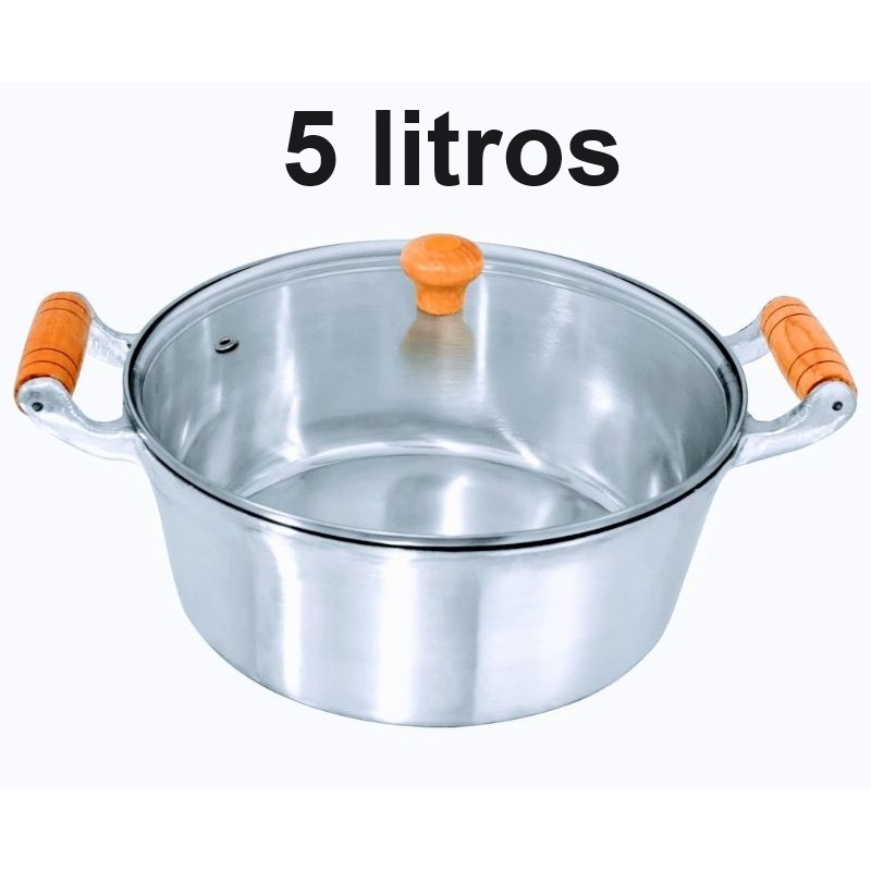 Panela N 28 Tampa de Vidro Alumínio Batido Fundido Grosso 5 litros ...