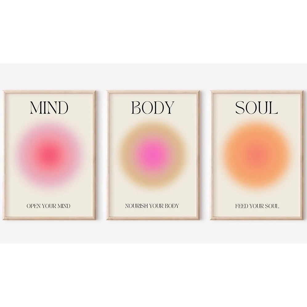 Quadro decorativo Mente corpo alma impressão positiva aura energia cartaz na moda gradiente espiritual pintura da arte da parede 30x40