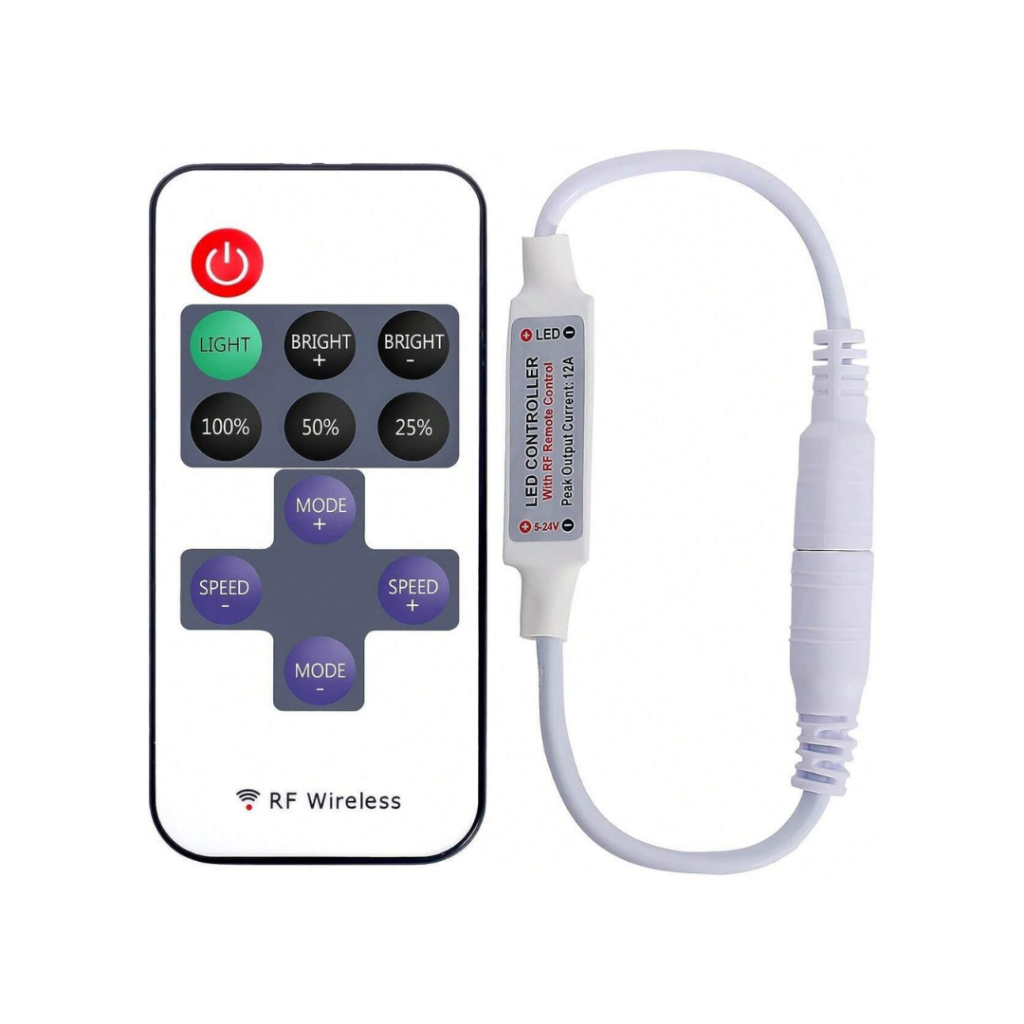 Dimmer Com Controle Remoto Para Fita De LED 12-24 Volts Uma Cor Longo Alcance Não Precisa Apontar