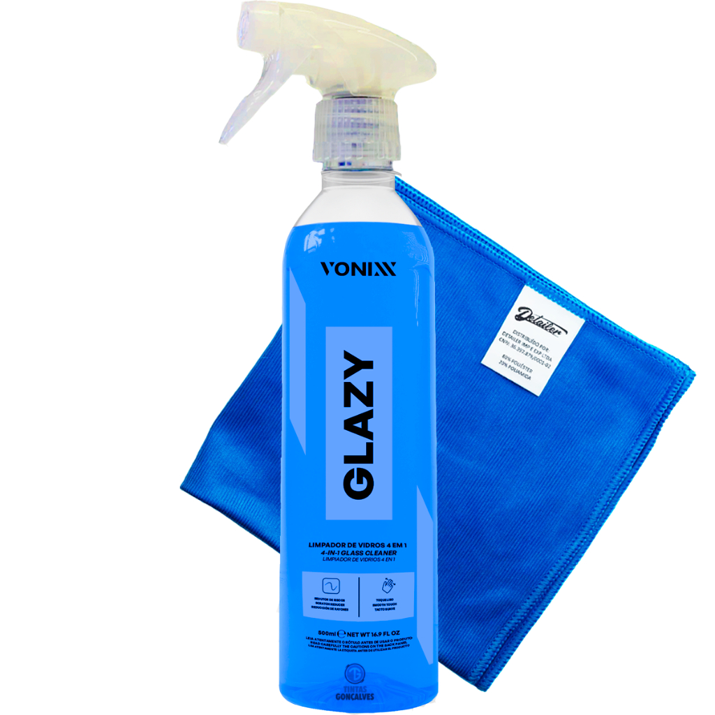 Glazy 500ml Limpador De Vidros 4 Em 1 Automotivo Pano Vidro