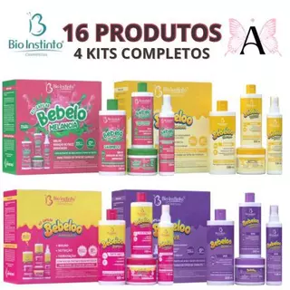4 kit Capilar Bebelo Bio Instinto Tuti Fruti Melância Uva Banana Liso Ondulado Cacheado Salão Brilho