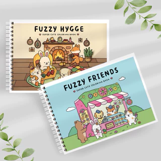 Livro de Colorir Impresso Fuzzy Hygge e Fuzzy Friends | Tamanho A5 | Pintura | Desenho | Infantil | Hobbie | Pintura Terapêutica