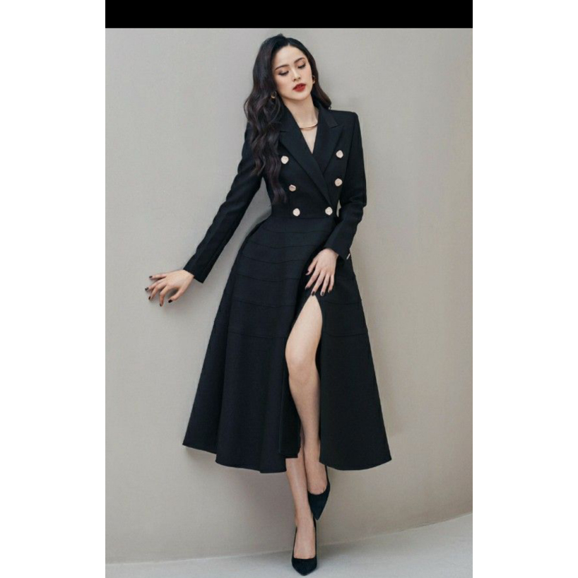 VESTIDO LONGO EVANGÉLICOS SOCIAL RODADO GODÊ ESTILO SOBRETUDO PRETO COM ...
