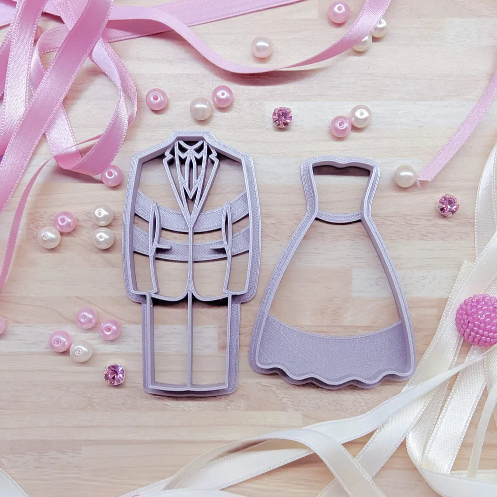 Cortador de Biscoito com Carimbo - Casamento Vestido e Terno