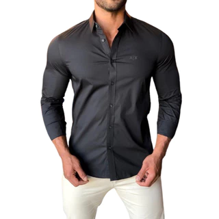 Camisa Social Luxo Masculina A X Slim Fit Manga Longa Casual Lisa