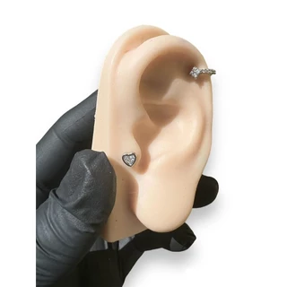 Piercing Microbell Aço Cirúrgico PVD Coração Cravejado Zircônia Helix, Flat, Conch, Tragus, Lóbulo e Outros