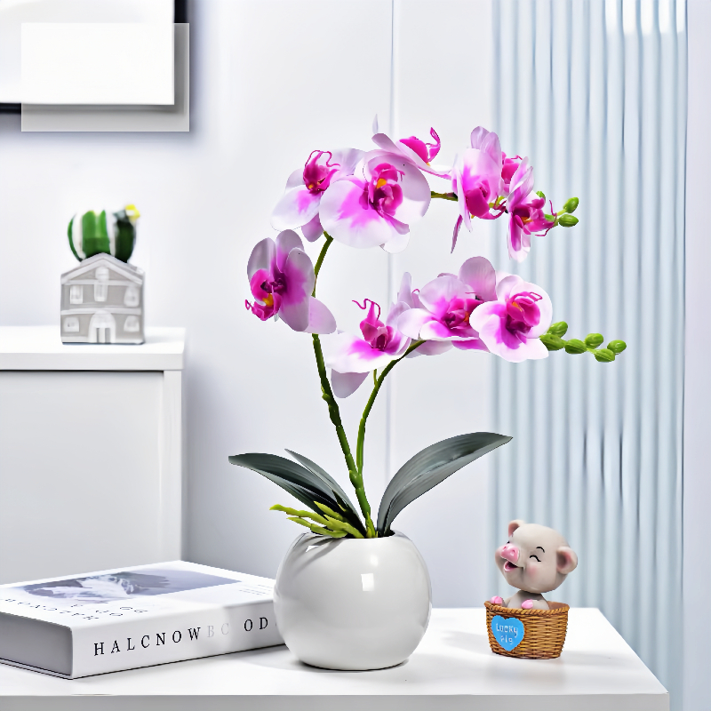 Arranjo de flores de decoração de casa de orquídea artificial de 55 CM