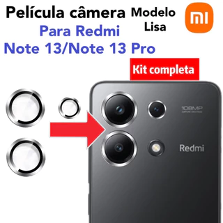 Kit Completa (3 peças)Películas De Câmera vidro temperado Para Xiaomi Redmi Note 13 /Note 13 Pro 4G 5G Anel De Metal