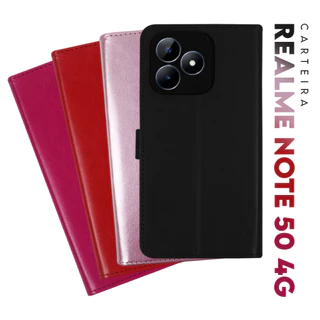 Capa Case Capinha Carteira Flip Cover Couro Sintético PRETA Para Realme Note 50 4g tela 6.74 Cell in Power25