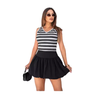 Saia Feminina Balone Curta Plisada R151