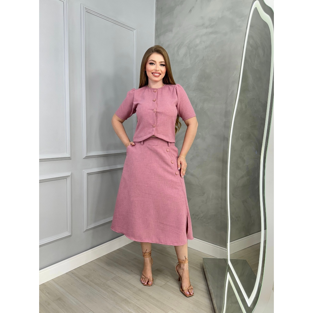 Modelo De Conjunto De Saia E Blusa De Linho Conjunto Social