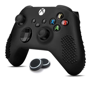 Kit Capa de Silicone Xbox Series S/X Preta + Par Grip Preto c/ Branco