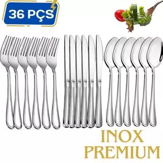 Combo 36 Peças Talher em Inox Linha Profissional 12 Garfos 12 Facas 12 Colheres Casa Cozinha Buffet Restaurante