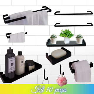 Kit de suporte para banheiro com 10 peças toalheiro duplo e suporte de decoração Miamil