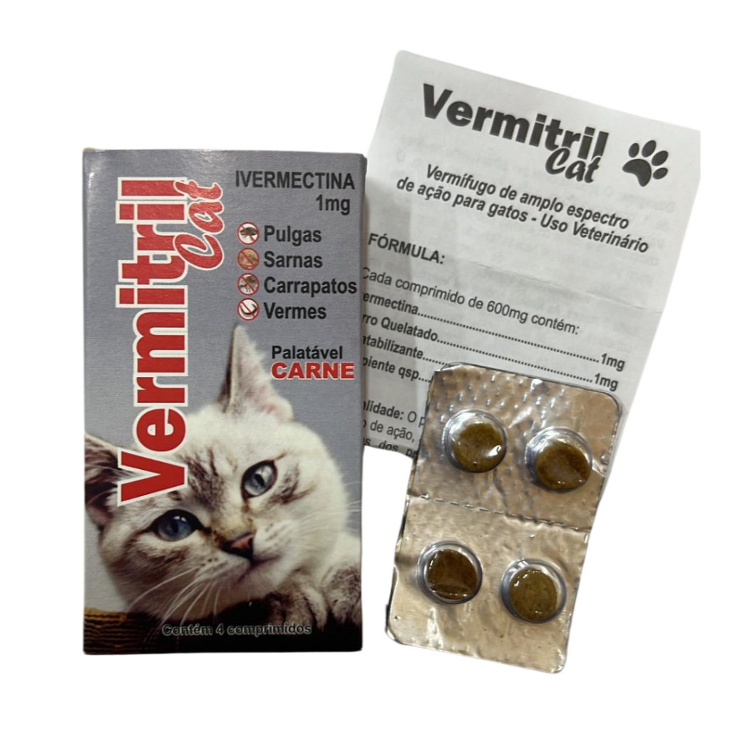 Vermitril gatos Anti Pulgas E Carrapatos 4 Comprimidos mastigáveis ...