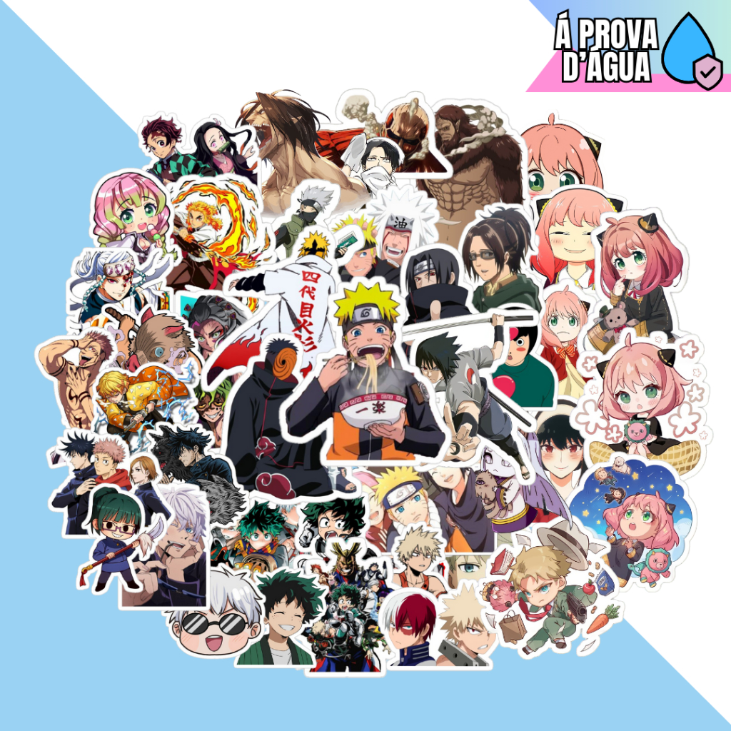 Adesivos Anime 50 Figurinhas Naruto Demon Slayer Kimetsu Jujutsu Attack ...