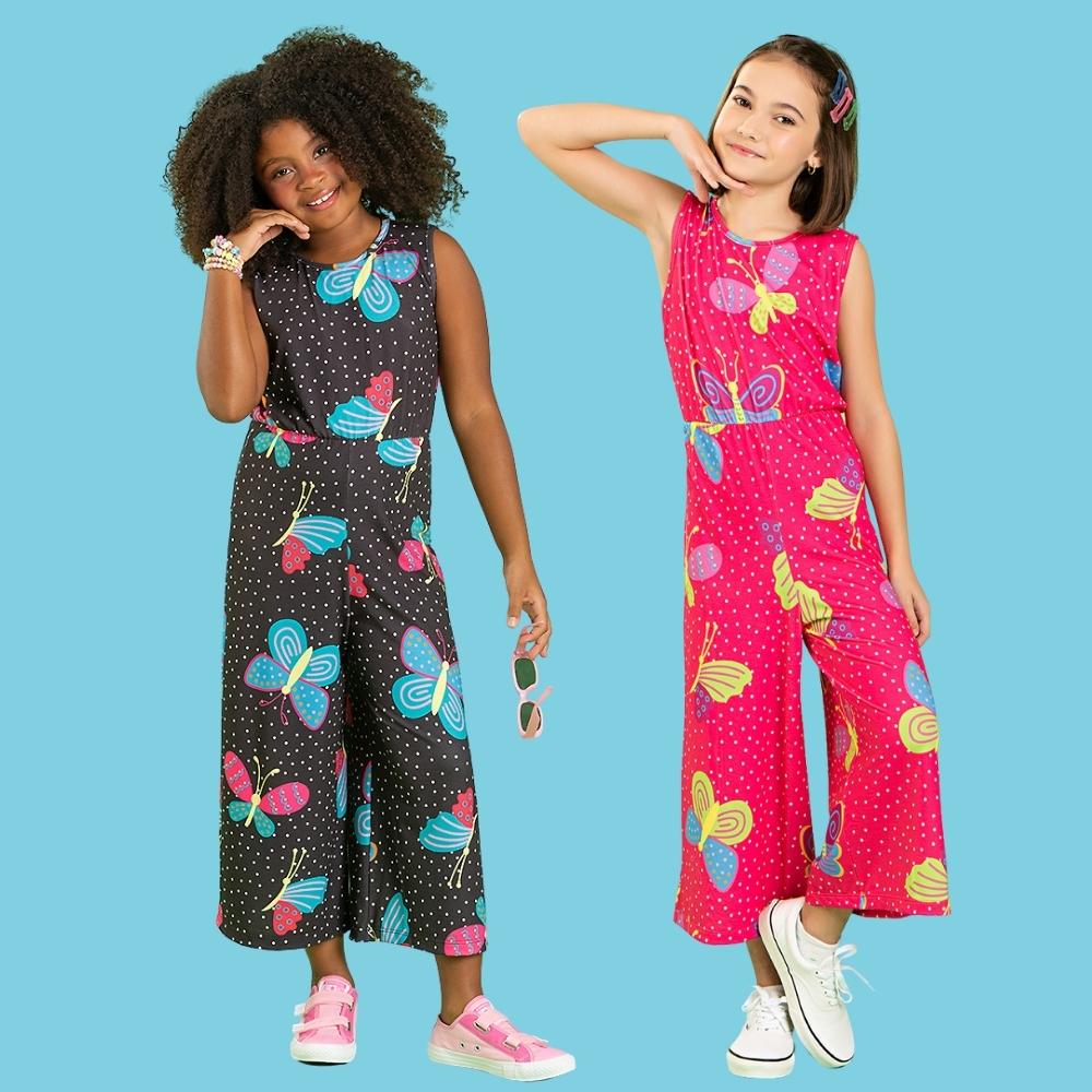 Macacão Verão Menina Pantacourt Borboleta